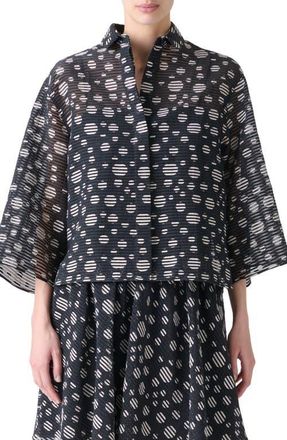 Akris Circle Print Burnout Stripe Boxy Shirt in Black-Cream at Nordstrom, Size 14