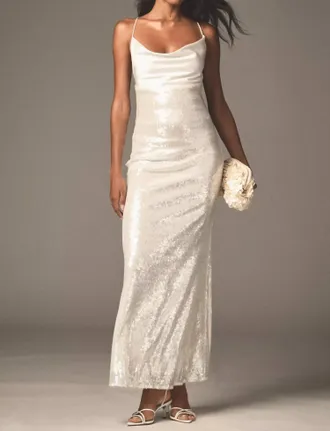 Mare Mare Cowl Neck Sequin Maxi Dress In Ivory