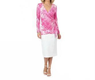 Bylyse Linen Print Wrap Long Sleeve Tunic Top In Aloha Pink