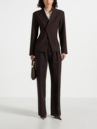 Mani&egrave;re De Voir Beatrice Tailored Cinched Blazer in Dark Brown at Nordstrom, Size 10