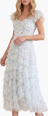 Needle & Thread Magnolia Ditsy Lola Ballerina Dress in White/aqua at Nordstrom, Size 10