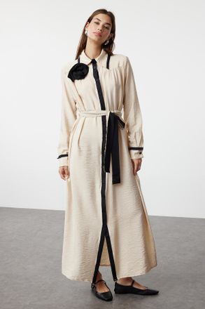 Trendyol Modest Dames Ecru Maxi Lang Casual Blousejurk Modest Jurken