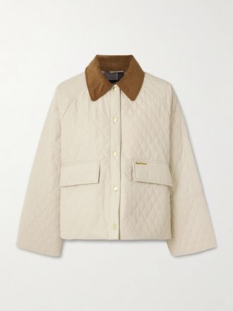 Barbour Giacca In Shell Trapuntato Con Finiture In Velluto A Coste Di Cotone Kirby - Bianco sporco