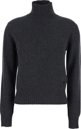 Ami Grey Solid Turtle Neck Sweater