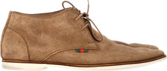 Gucci Pre-owned Mens Web Tag Lace-Up Chukka Ankle Boots in Brown Suede - Mocha - Size UK 12