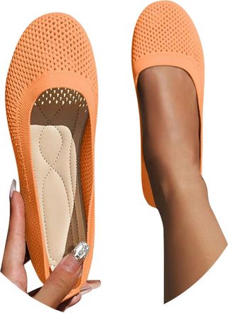 Generic Womens Ballerina Slip On Shoes Non Slip Knitted Trainers Breathable Lightweight for Everyday Comfort and Summer Casual Wear Womens Casual Shoes (Orang