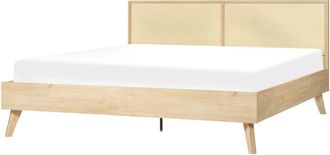 Beliani Cama matrimonial de rat&aacute;n marr&oacute;n 180x200