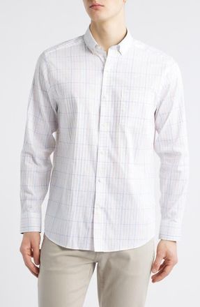 Johnston & Murphy XC4 Windowpane Print Performance Button-Down Shirt in White Multi at Nordstrom, Size X-Large