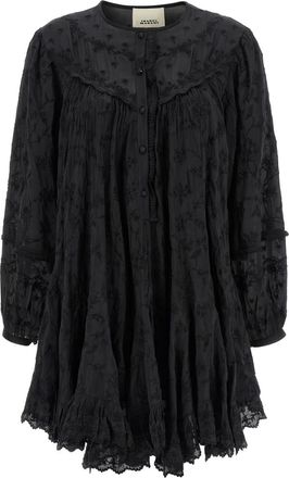 Isabel Marant Black Round Neck Embroidery Mini Dress