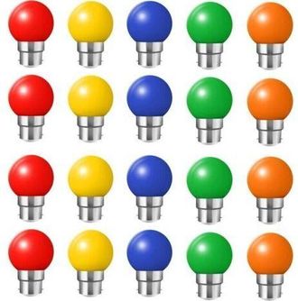 OEM Paquete De 20 Bombillas Led B22 De Colores, Casquillo De Bayoneta De 2 W, Rojo, Amarillo, Naranja, Verde, Azul, Irrompibles (equivalente A 20 W)