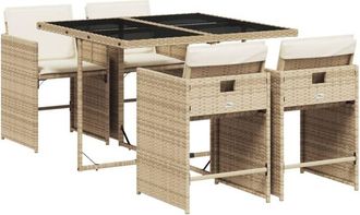 vidaXL Set Comedor De Jard&iacute;n 5 Pzas Con Cojines Rat&aacute;n Sint&eacute;tico Beige Vidaxl