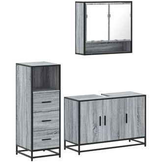 vidaXL Set De Muebles De Ba&ntilde;o 3 Pzas Madera Contrachapada Gris Sonoma Vidaxl
