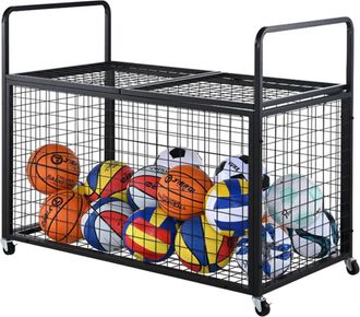 Relaxdays Relaxdays Carro Para Balones, Cerrable, 4 Ruedas Con Frenos, 98 X 115 X 61 Cm, Negro, Para F&uacute;tbol Y Baloncesto