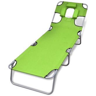 vidaXL Vidaxl - Lettino da Sole Pieghevole Poggiatesta Acciaio Verniciato Verde