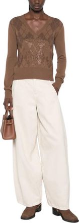 Max Mara V-hals Gebreide Kleding - Dames - V-hals truien - Bruin - M - Truien & Vesten
