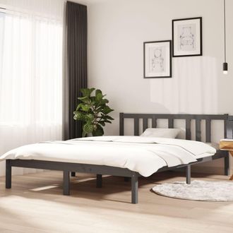 vidaXL Estructura De Cama Sin Colch&oacute;n Madera Maciza Gris 140x200 Cm Vidaxl