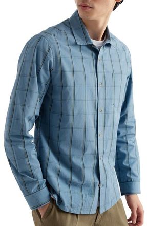 Seasalt Cornwall Banyan Windowpane Check Organic Cotton Button-Up Shirt in Scrimshaw Tide at Nordstrom, Size Xx-Large