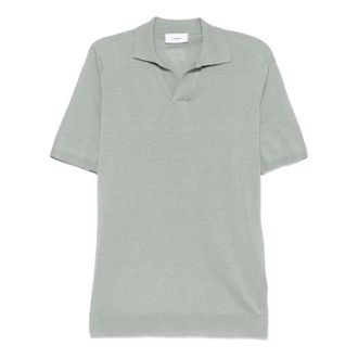 Lardini V-neck Knitwear, male, Green, Size: 2XL Ribbed Linen and Cotton-Blend Polo Shirt