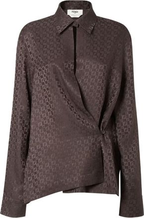 Fendi Brown Silk Ff Jacquard Shirt