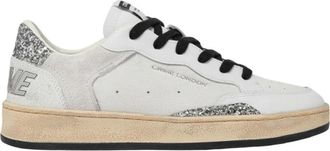 Crime London Witte Sneaker met Zilveren Glitterdetails - Dames - Sneakers - Wit - 38 EU - Su&egrave;de - Schoenen