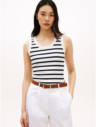 Tommy Hilfiger Womens Stripe Rib-Knit Tank Top - White - XXL
