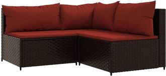 vidaXL Set Muebles De Jard&iacute;n 3 Piezas Y Cojines Rat&aacute;n Sint&eacute;tico Marr&oacute;n Vidaxl