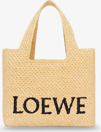 Loewe Paulas Ibiza -Borsa a mano Small Loewe Font in rafia con logo ricamato frontale - LOEWE - gender_Woman
