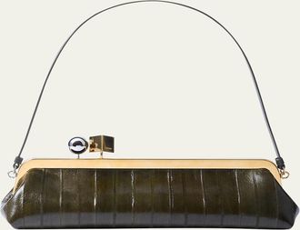 Jacquemus La Pochette Croc-Embossed Leather Clutch