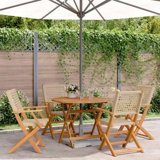 Berkfield Home 5 Piece Garden Dining Set Beige Poly Rattan & Solid Wood