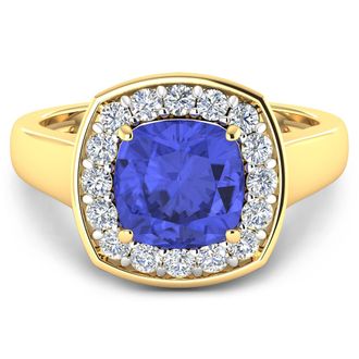 Diana M. Jewels Tanzanite ( AA - AA+ ) Cushion 8mm - 1Pc + White Diamond F/C Round 2mm - 16Pcs ( White Pen Rhodium ) ( Diamond Quality: SI-2/HI )