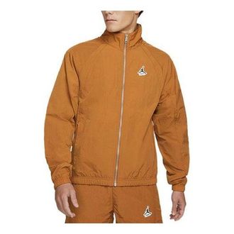 Nike Mens Jordan Stand Collar Training Windproof Jacket Brown Yellow DH9038-241