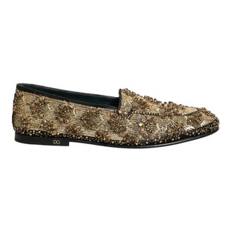 Dolce & Gabbana Loafers, male, Yellow, Size: 10 US Sequin Crystal Flat Loafers