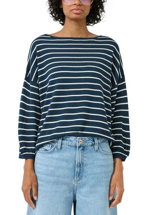 QS by s.Oliver 3/4 Arm-Pullover QS, Damen, Gr. XXL (44), blau wei&szlig;, Strick, Obermaterial: 50% Polyacryl, 50% Viskose, geringelt, gestreift, l&auml;ssig geschnitten h&uuml;ftbe