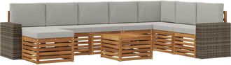 vidaXL Conjunto De Sof&aacute;s De Exterior 9 Uds. Natural Y Gris Claro Vidaxl