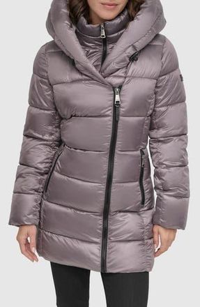 DKNY Asymmetric Bib Packable Quilted Coat in Graphite at Nordstrom Rack, Size Large