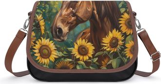 Generic Horses with Sunflowers Crossbody Bags for Women Shoulder Messenger Bag Purse Handbags