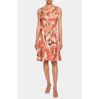 Santorelli Emmy Sleeveless Dress in Abstract Printed Georgette in Syrup Brown at Nordstrom, Size 4