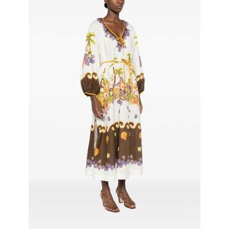 Alemais Linen Graphic Print Dress - Beige