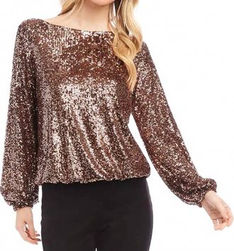 Karen Kane Sora Sequin Boatneck Top In Copper