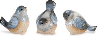 Melrose International Ceramic Bird Figurines with Unglazed Accents (Set of 3) - Blue, Beige