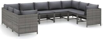 vidaXL Set De Muebles De Jard&iacute;n 9 Pzas Y Cojines Rat&aacute;n Sint&eacute;tico Gris Vidaxl