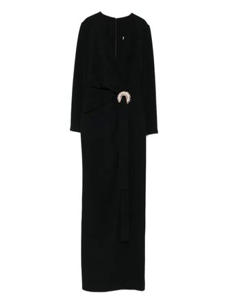 Elie Saab crystal-embellished wrap maxi evening dress - women - Viscose/Silk/Acetate/Elastane/Silk - 38 - Black