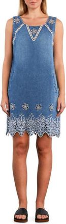 Wash Lab Denim Alison Eyelet Cotton & Linen Denim Shift Dress in Ivy Denim at Nordstrom, Size X-Large