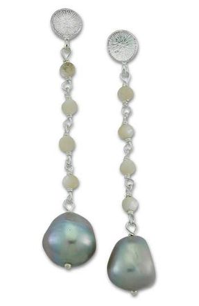Samuel B. Sterling Silver Pearl Drop Earrings in Grey at Nordstrom Rack
