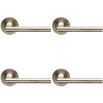 Loops 4x PAIR Slim Straight Elliptical Handle on Round Rose Concealed Fix Satin Steel in Metallics