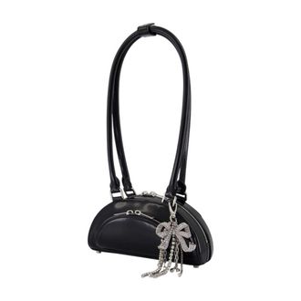 Self Portrait Mini Leather with Charm Shoulder Bag - Black