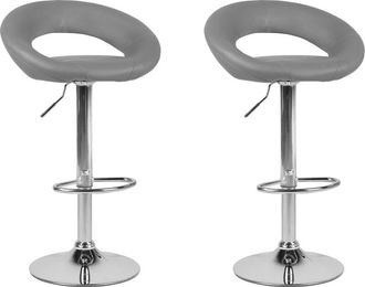 Beliani Set of 2 Bar Chairs PEORIA Faux Leather Swivel Grey