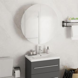 Berkfield Home Bathroom Cabinet with Round Mirror&LED White 47x47x17.5 cm