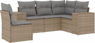 vidaXL Vidaxl - Juego De Sof&aacute;s Jard&iacute;n Con Cojines 5 Pzas Rat&aacute;n Sint&eacute;tico Beige