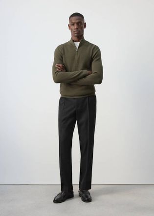Mango Pullover maglia sottile zip oliva - Uomo - XXL - MANGO MAN